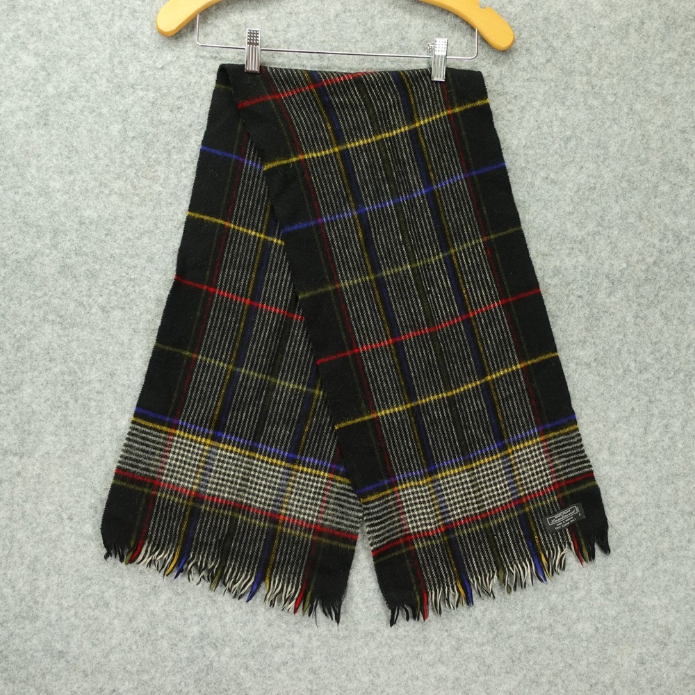 Lambswool Tartan Plaid Scarf Fringe Black Red Houndstooth Cozy Wrap Winter 11x50